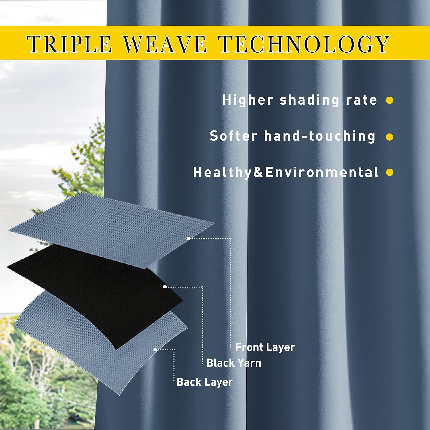 image:imageNICETOWN 2 PCs Waterproof Outdoor Curtains for Patio W52xL84 Biscotti BeigeStone Blue