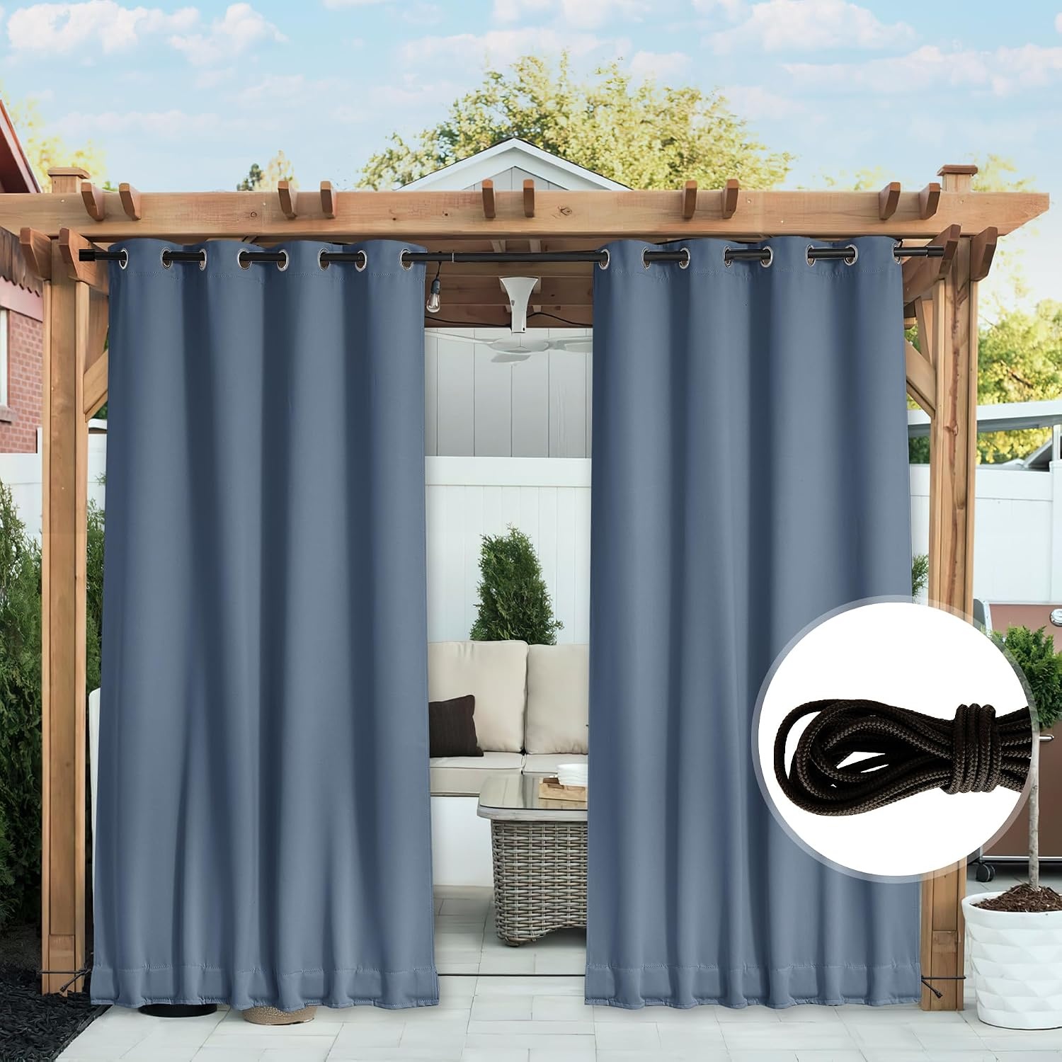 image:imageNICETOWN 2 PCs Waterproof Outdoor Curtains for Patio W52xL84 Biscotti BeigeStone Blue
