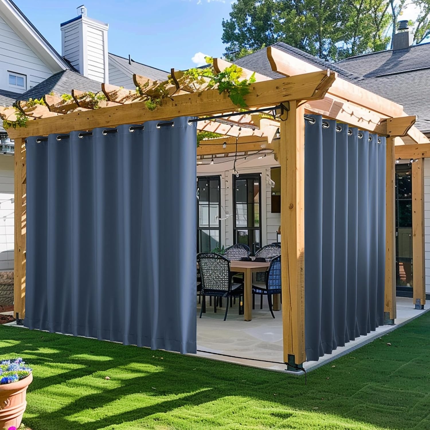 image:imageNICETOWN 2 PCs Waterproof Outdoor Curtains for Patio W52xL84 Biscotti BeigeStone Blue