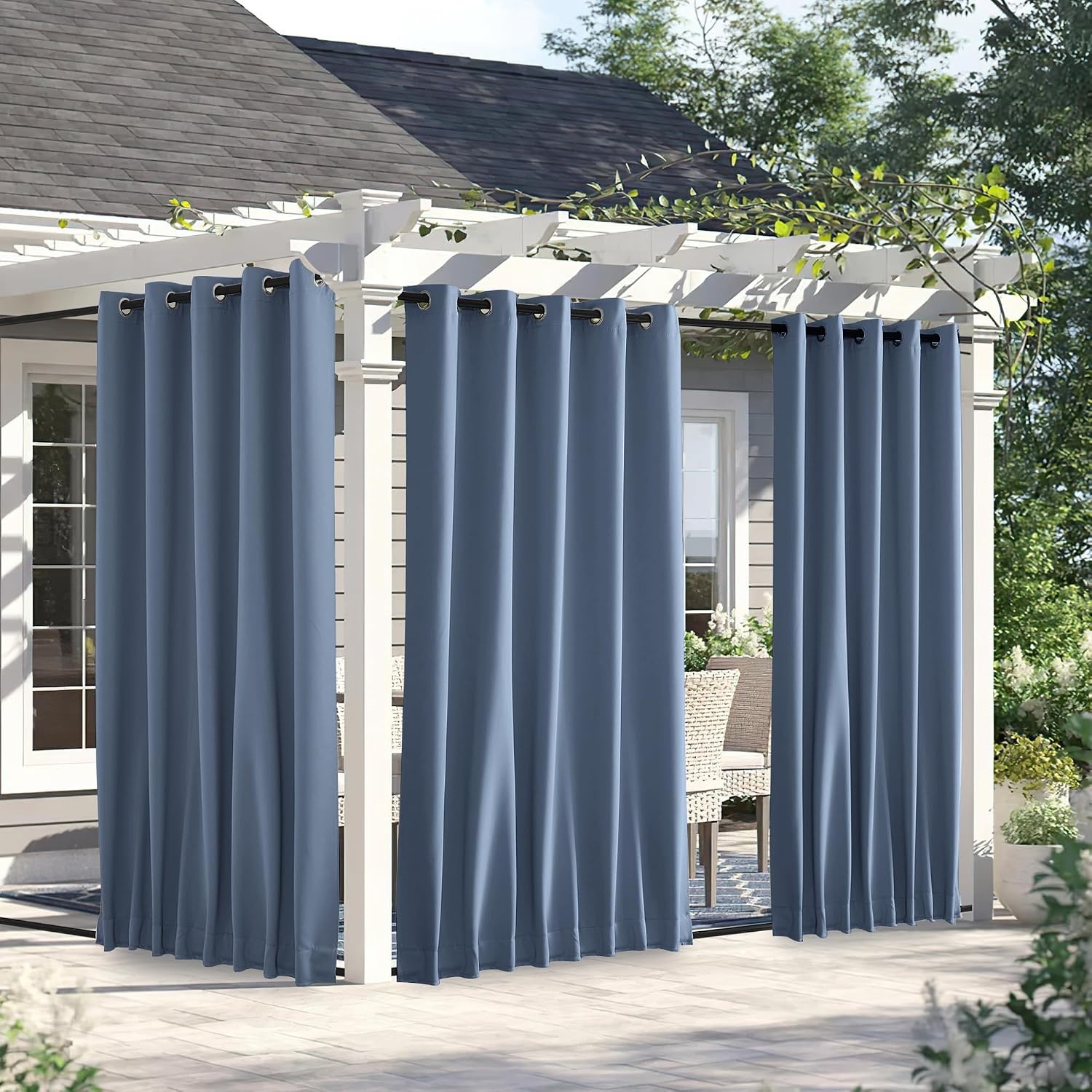 image:imageNICETOWN 2 PCs Waterproof Outdoor Curtains for Patio W52xL84 Biscotti BeigeStone Blue
