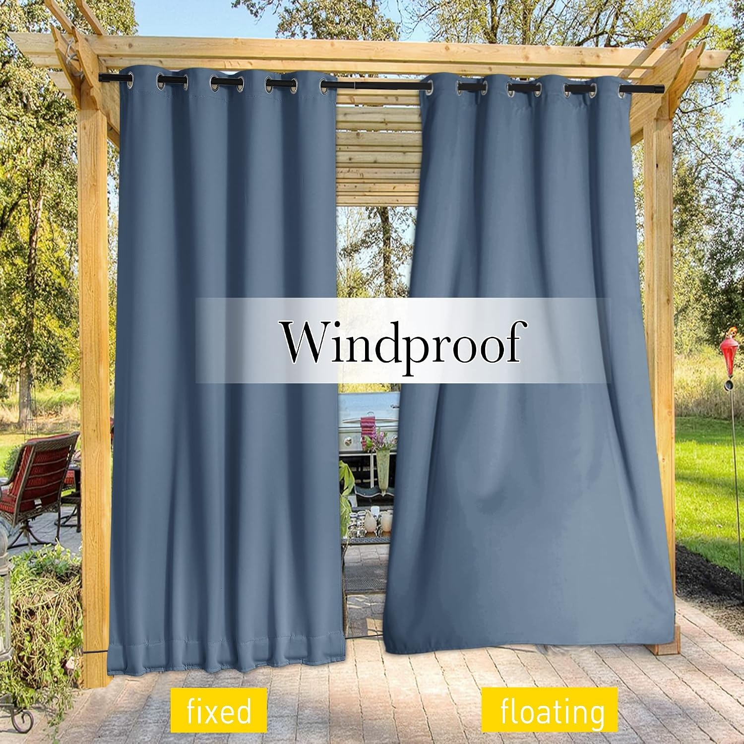 image:imageNICETOWN 2 PCs Waterproof Outdoor Curtains for Patio W52xL84 Biscotti BeigeStone Blue