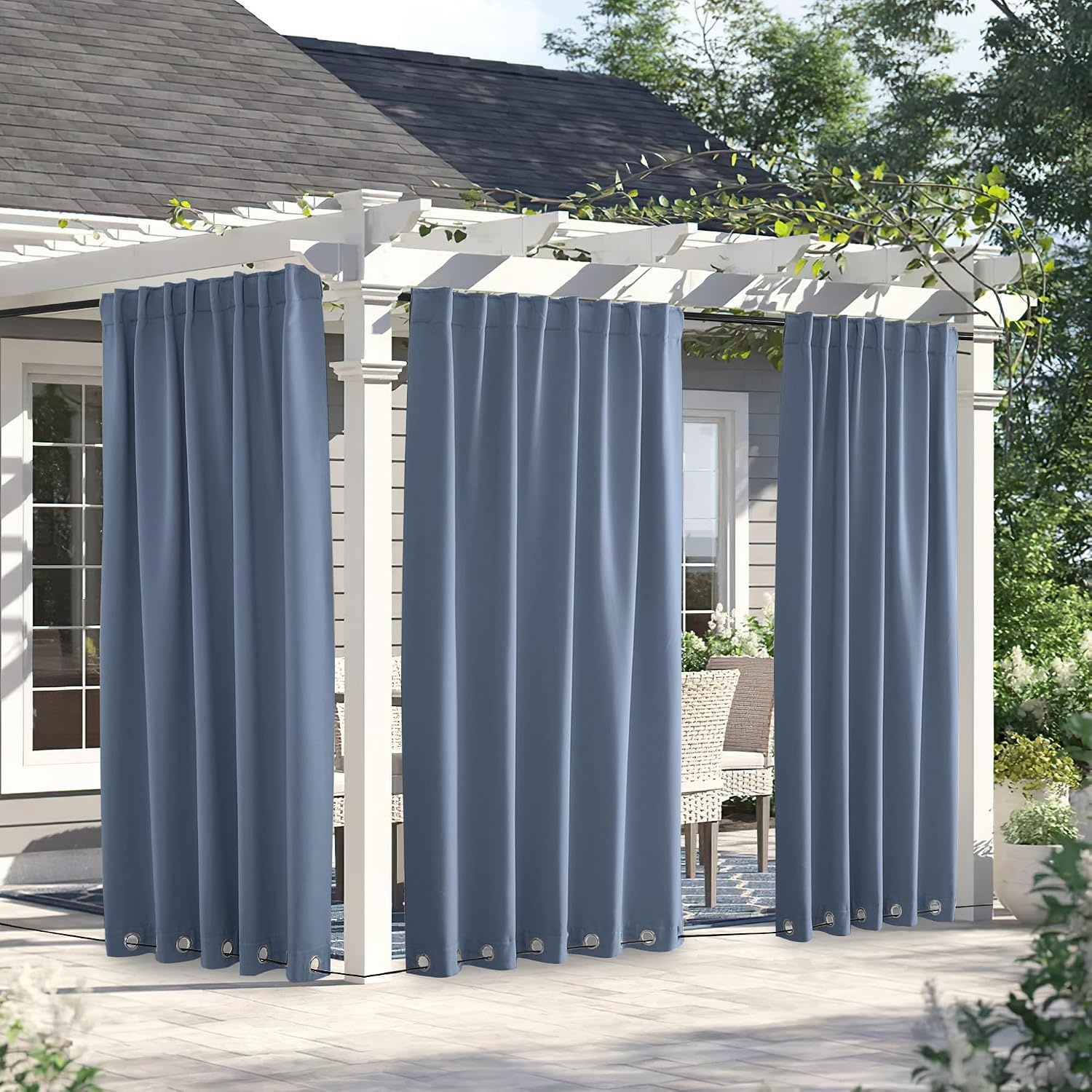 image:imageNICETOWN 2 PCs Waterproof Outdoor Curtains for Patio W52xL84 Biscotti BeigeStone Blue