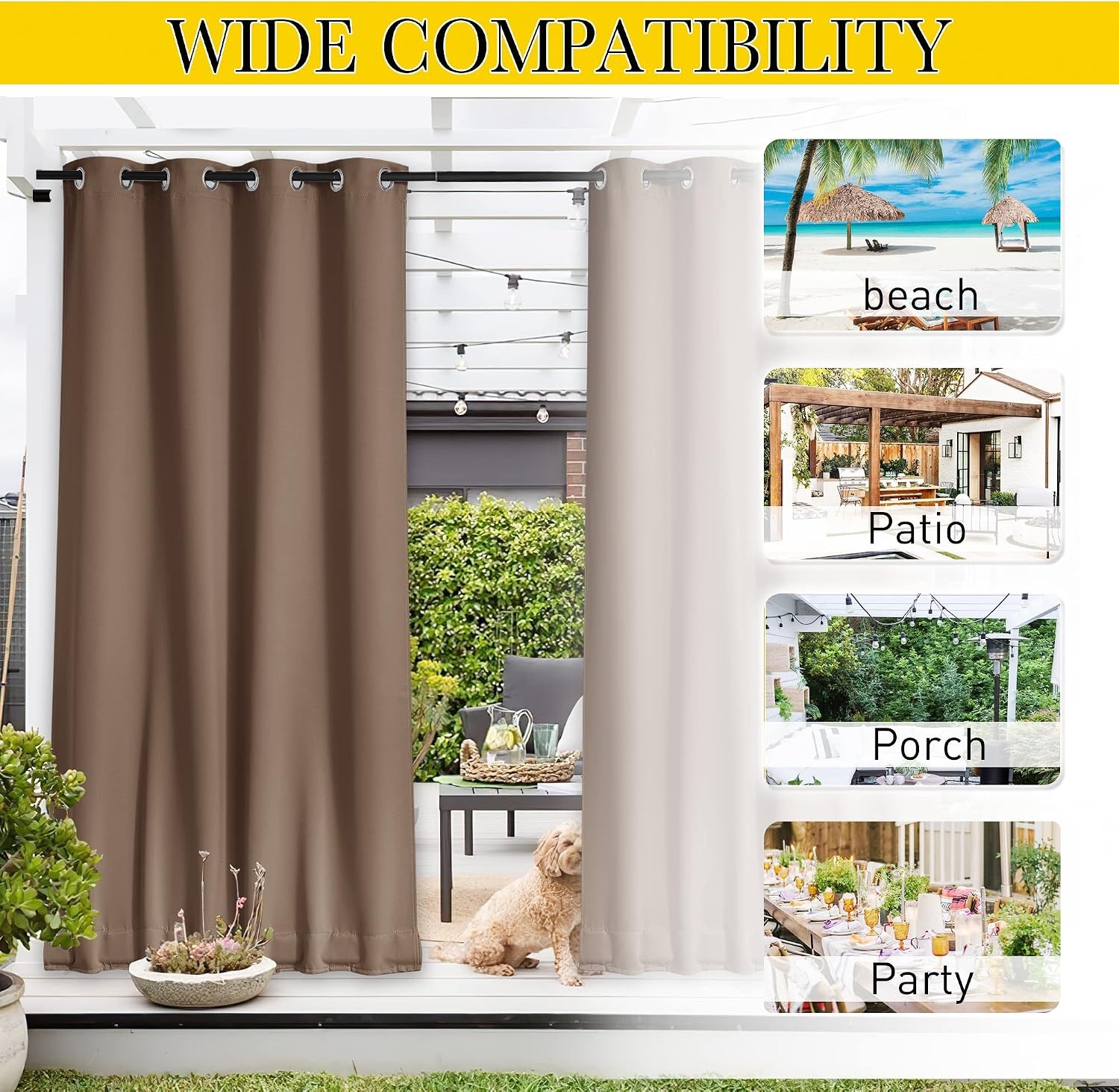 image:imageNICETOWN 2 PCs Waterproof Outdoor Curtains for Patio W52xL84 Biscotti BeigeTan