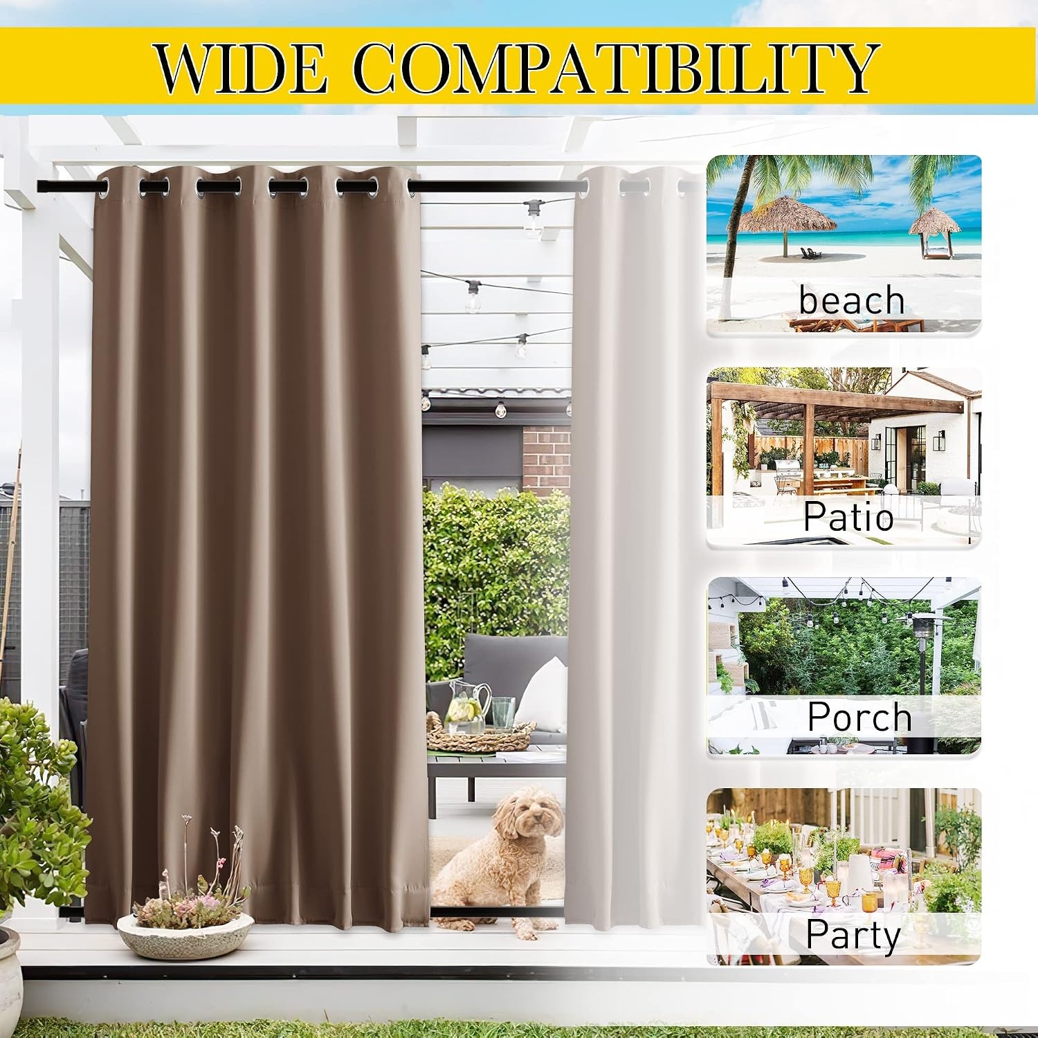 image:imageNICETOWN 2 PCs Waterproof Outdoor Curtains for Patio W52xL84 Biscotti BeigeTan