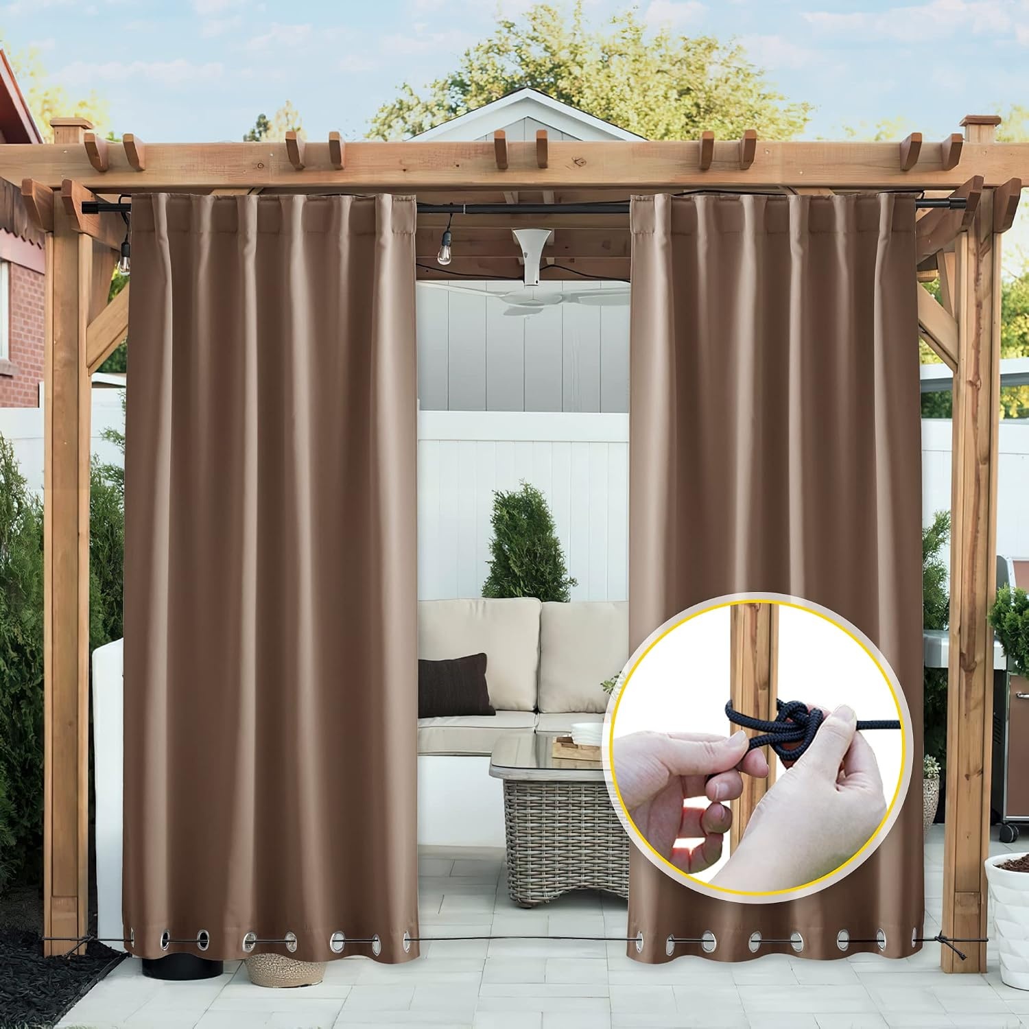 image:imageNICETOWN 2 PCs Waterproof Outdoor Curtains for Patio W52xL84 Biscotti BeigeTan