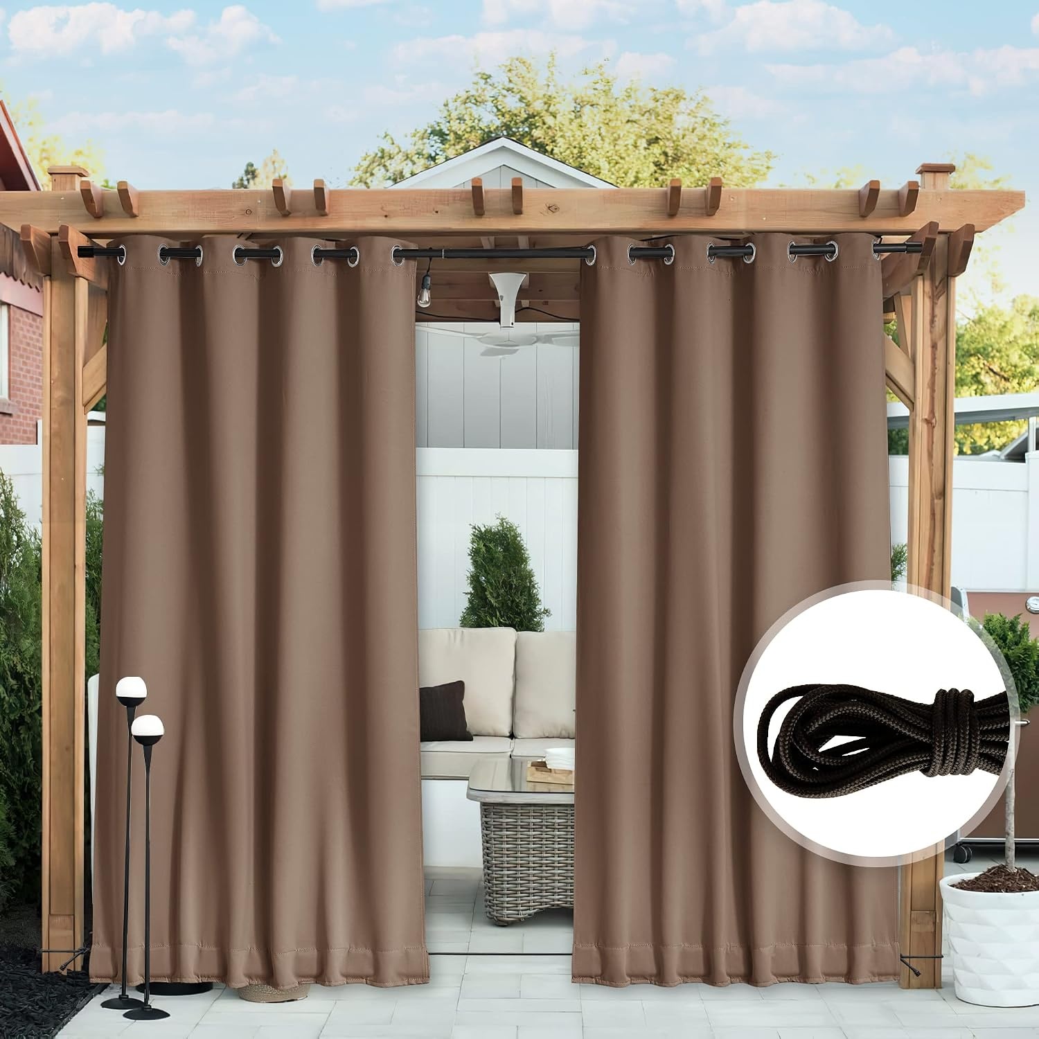 image:imageNICETOWN 2 PCs Waterproof Outdoor Curtains for Patio W52xL84 Biscotti BeigeTan