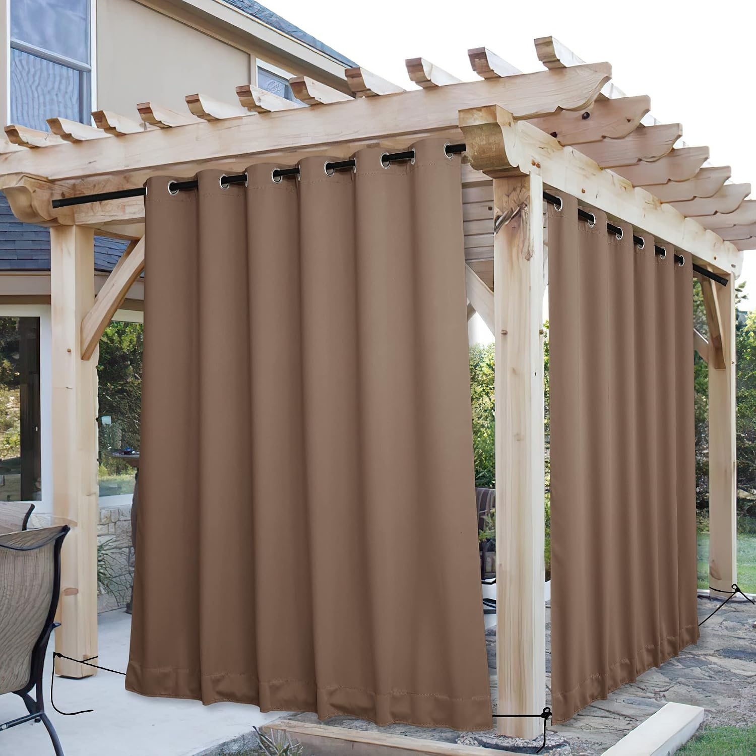 image:imageNICETOWN 2 PCs Waterproof Outdoor Curtains for Patio W52xL84 Biscotti BeigeTan