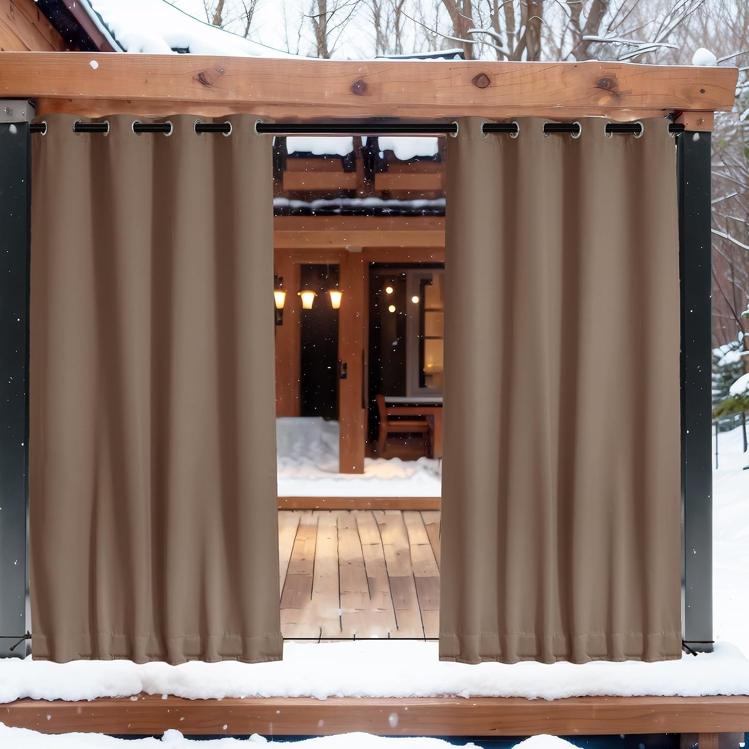 image:imageNICETOWN 2 PCs Waterproof Outdoor Curtains for Patio W52xL84 Biscotti BeigeTan