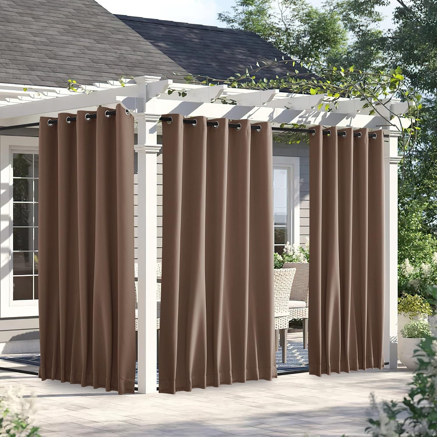 image:imageNICETOWN 2 PCs Waterproof Outdoor Curtains for Patio W52xL84 Biscotti BeigeTan