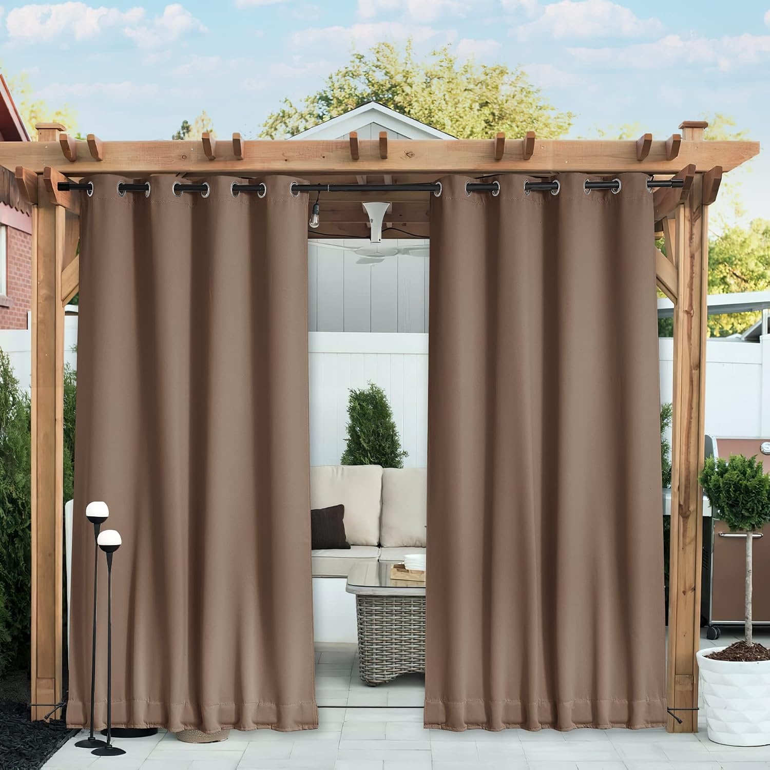 image:imageNICETOWN 2 PCs Waterproof Outdoor Curtains for Patio W52xL84 Biscotti BeigeTan