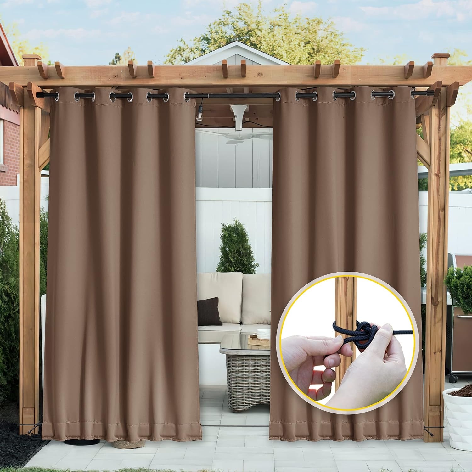 image:imageNICETOWN 2 PCs Waterproof Outdoor Curtains for Patio W52xL84 Biscotti BeigeTan