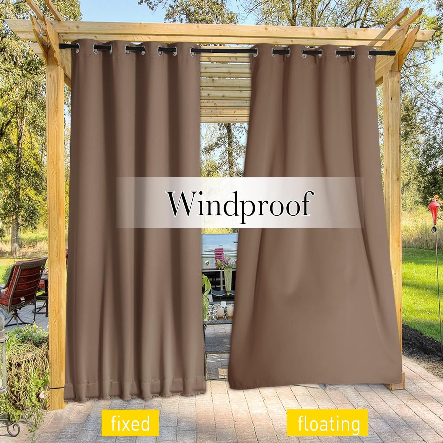 image:imageNICETOWN 2 PCs Waterproof Outdoor Curtains for Patio W52xL84 Biscotti BeigeTan