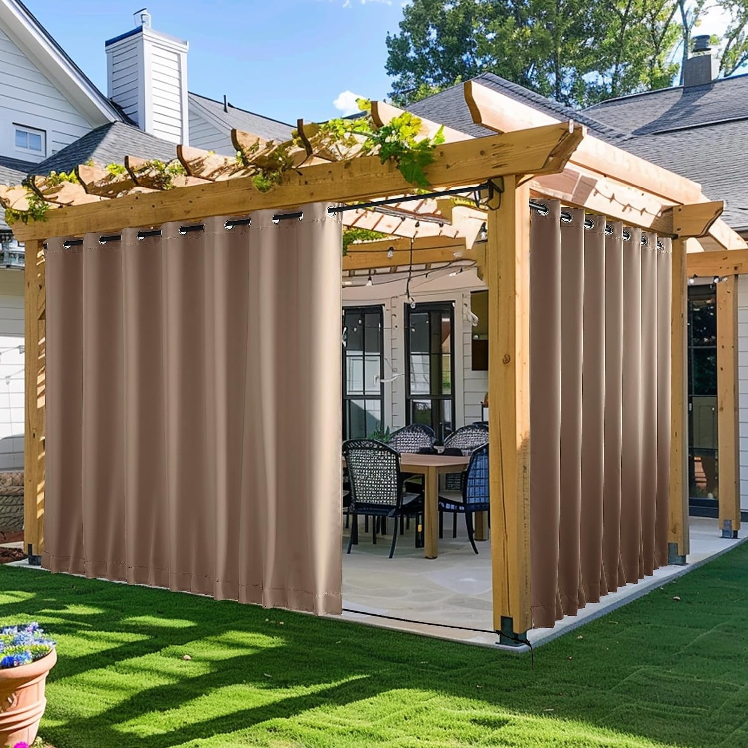 image:imageNICETOWN 2 PCs Waterproof Outdoor Curtains for Patio W52xL84 Biscotti BeigeTan