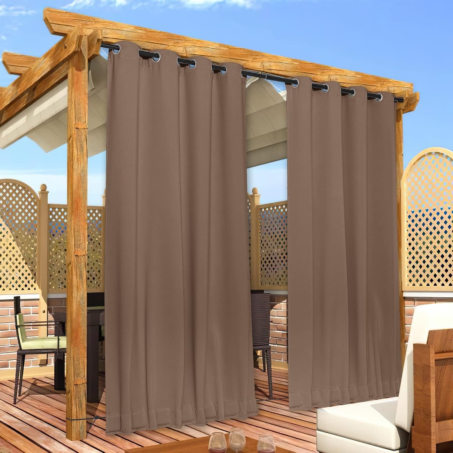 image:imageNICETOWN 2 PCs Waterproof Outdoor Curtains for Patio W52xL84 Biscotti BeigeTan