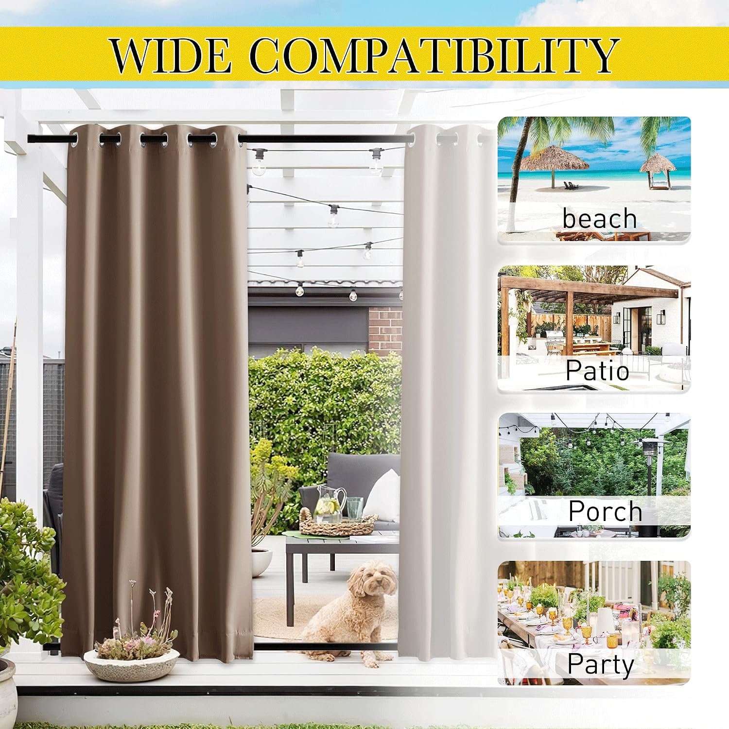 image:imageNICETOWN 2 PCs Waterproof Outdoor Curtains for Patio W52xL84 Biscotti BeigeTan