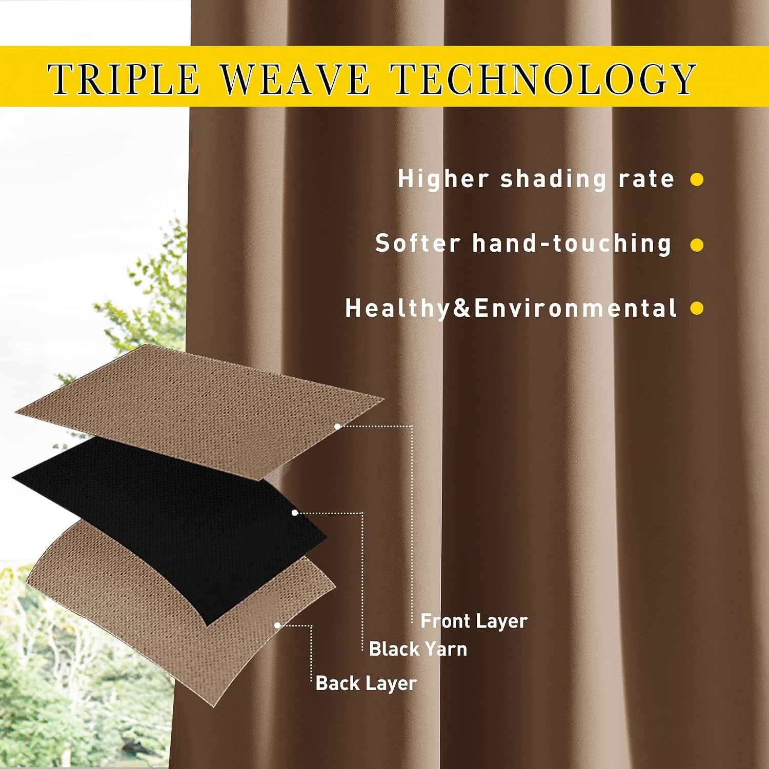 image:imageNICETOWN 2 PCs Waterproof Outdoor Curtains for Patio W52xL84 Biscotti BeigeTan