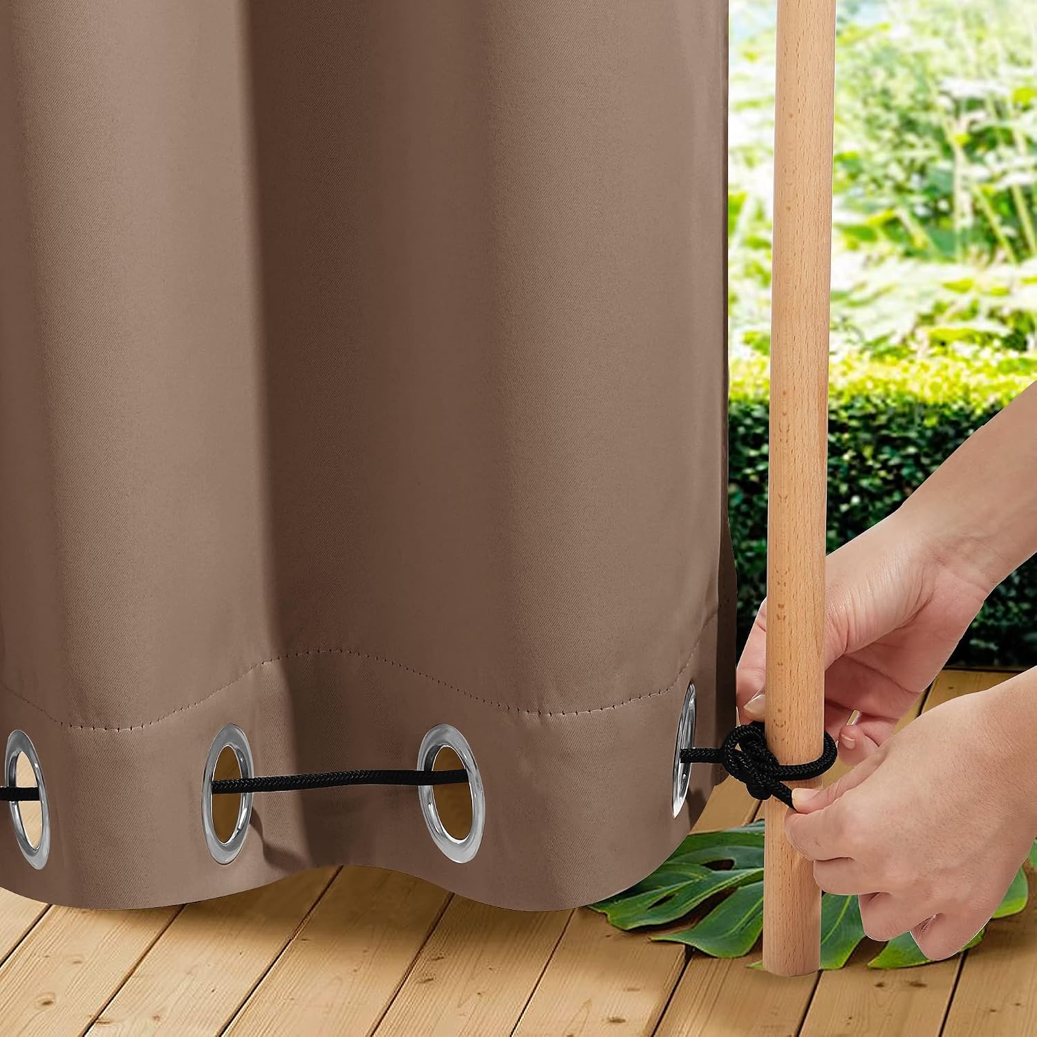 image:imageNICETOWN 2 PCs Waterproof Outdoor Curtains for Patio W52xL84 Biscotti BeigeTan