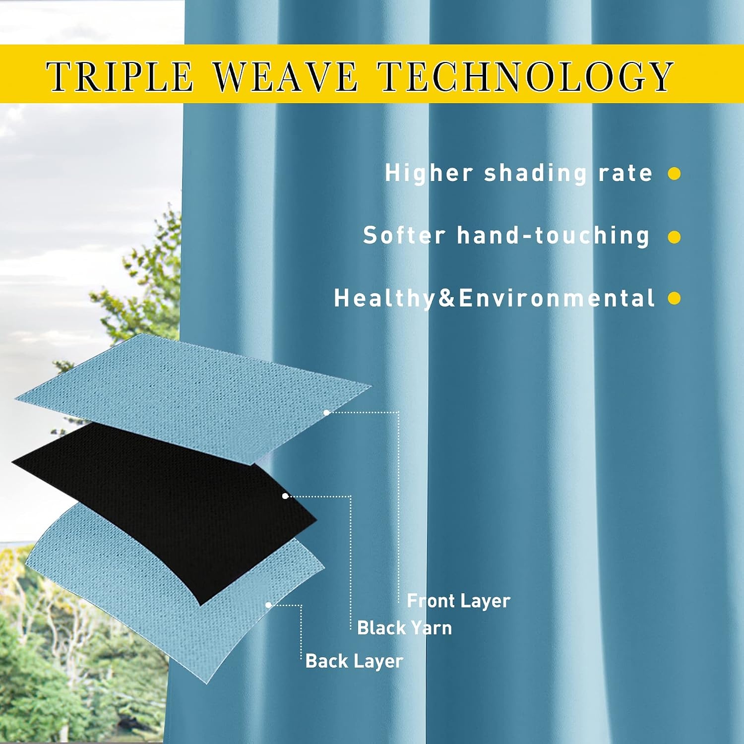 image:imageNICETOWN 2 PCs Waterproof Outdoor Curtains for Patio W52xL84 Biscotti BeigeTeal Blue