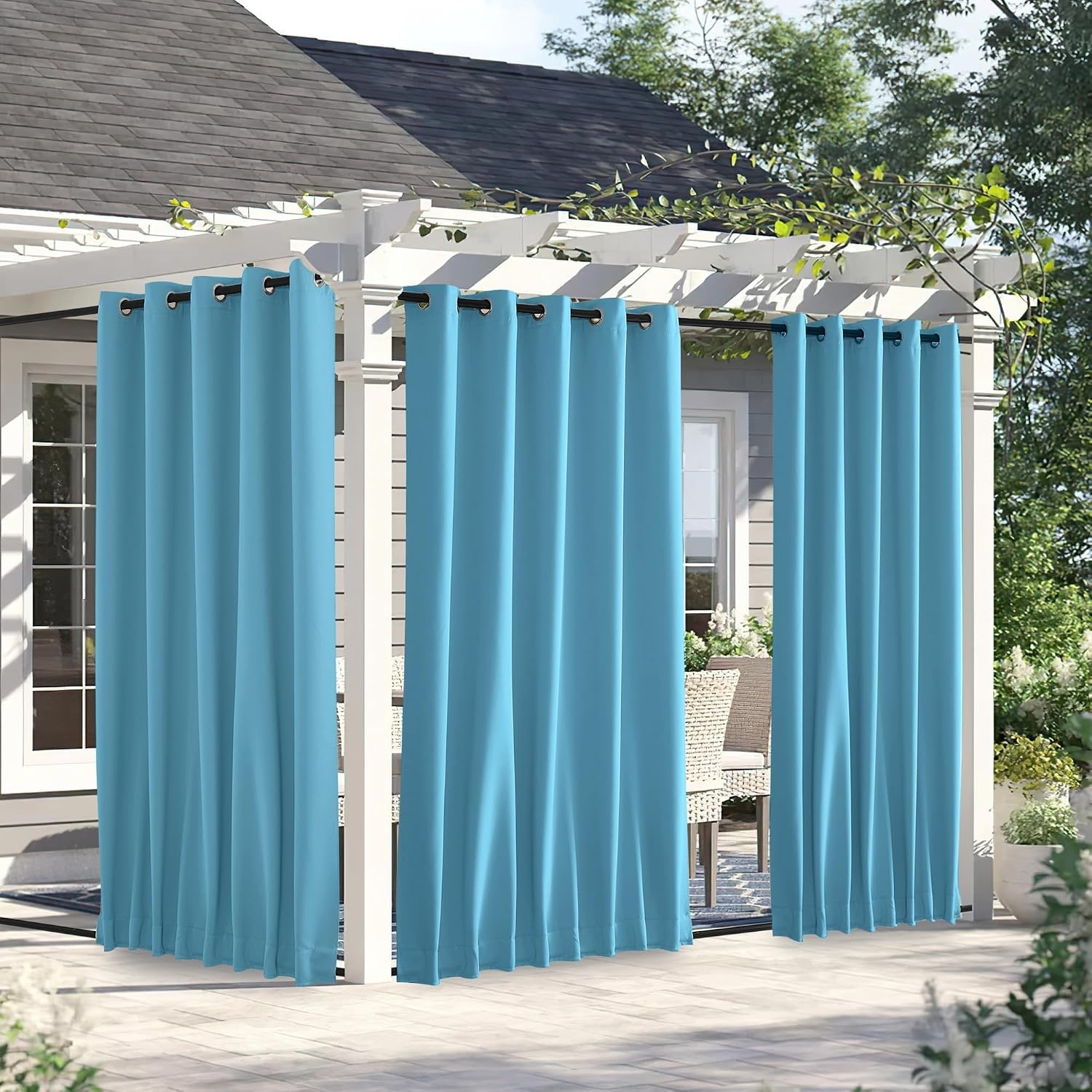 image:imageNICETOWN 2 PCs Waterproof Outdoor Curtains for Patio W52xL84 Biscotti BeigeTeal Blue