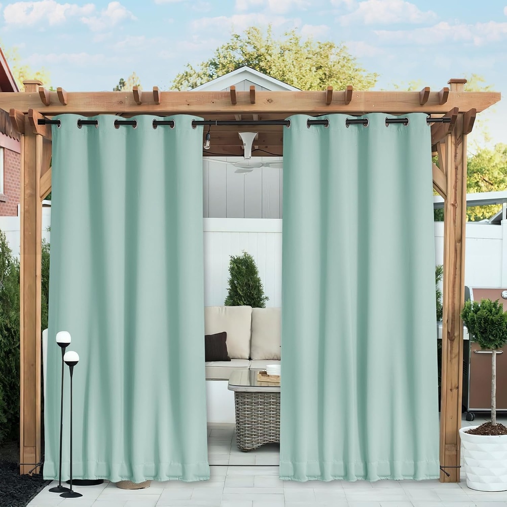 image:imageNICETOWN 2 PCs Waterproof Outdoor Curtains for Patio W52xL84 Biscotti BeigeAqua Blue