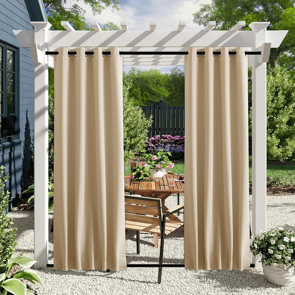 image:imageNICETOWN 2 PCs Waterproof Outdoor Curtains for Patio W52xL84 Biscotti BeigeBiscotti Beige