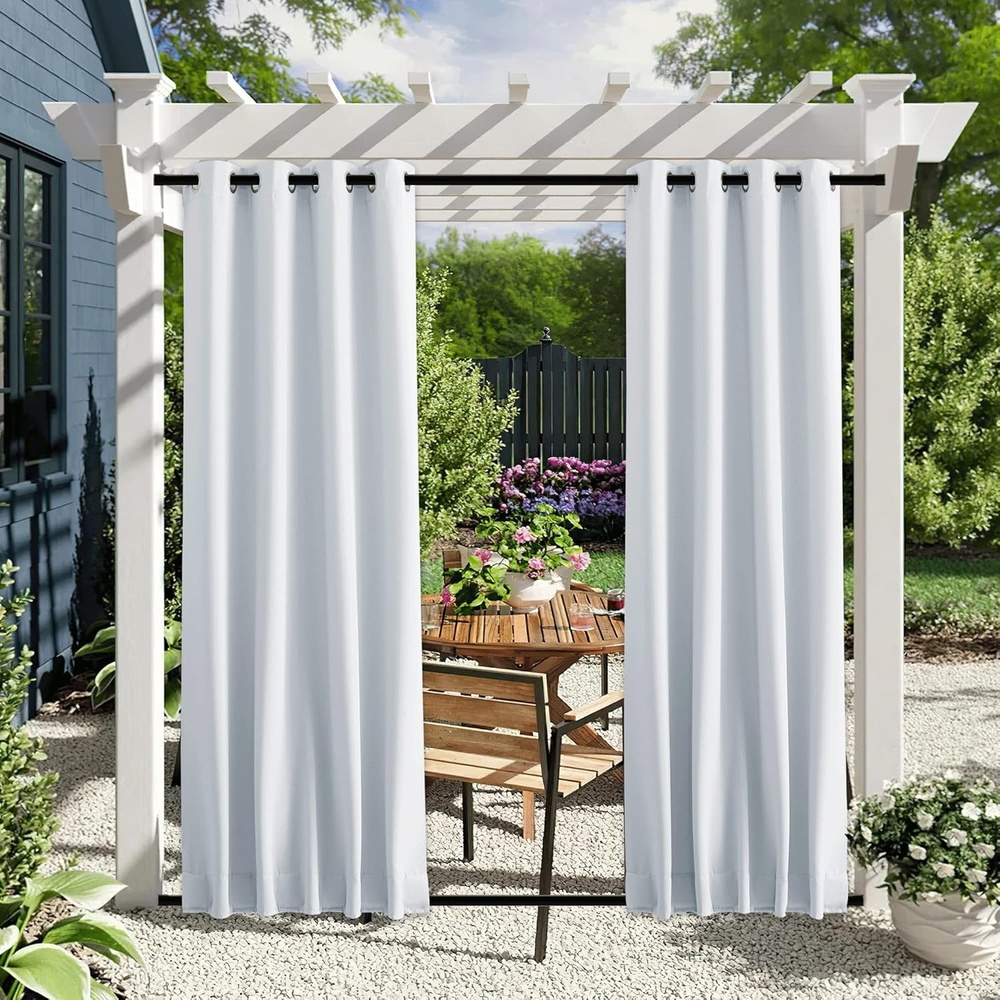 image:imageNICETOWN 2 PCs Waterproof Outdoor Curtains for Patio W52xL84 Biscotti BeigeGreyish White