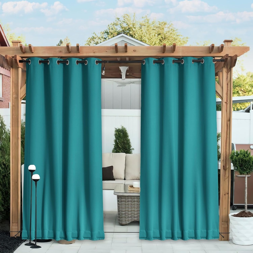 image:imageNICETOWN 2 PCs Waterproof Outdoor Curtains for Patio W52xL84 Biscotti BeigePeacock Teal
