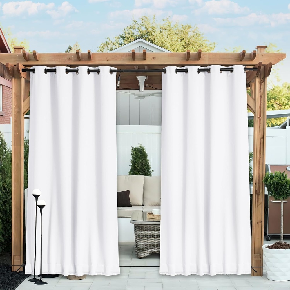 image:imageNICETOWN 2 PCs Waterproof Outdoor Curtains for Patio W52xL84 Biscotti BeigePure White