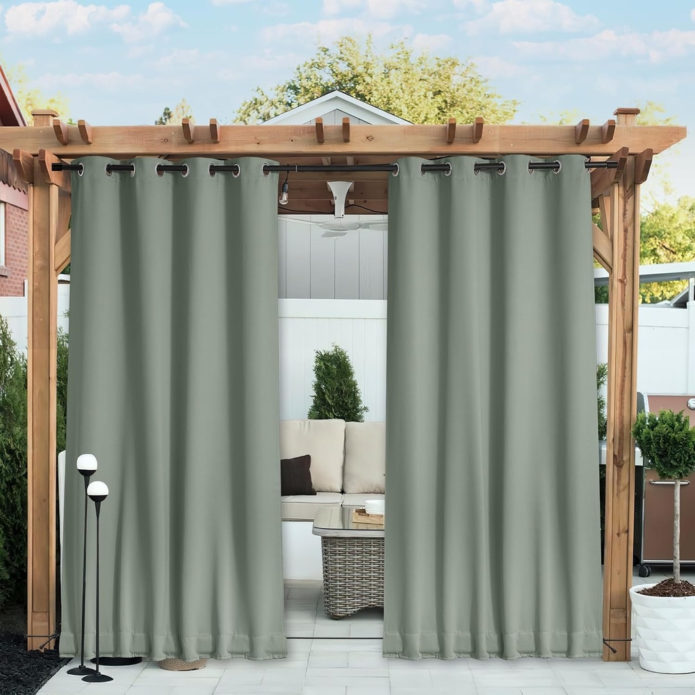 image:imageNICETOWN 2 PCs Waterproof Outdoor Curtains for Patio W52xL84 Biscotti BeigeSage Green