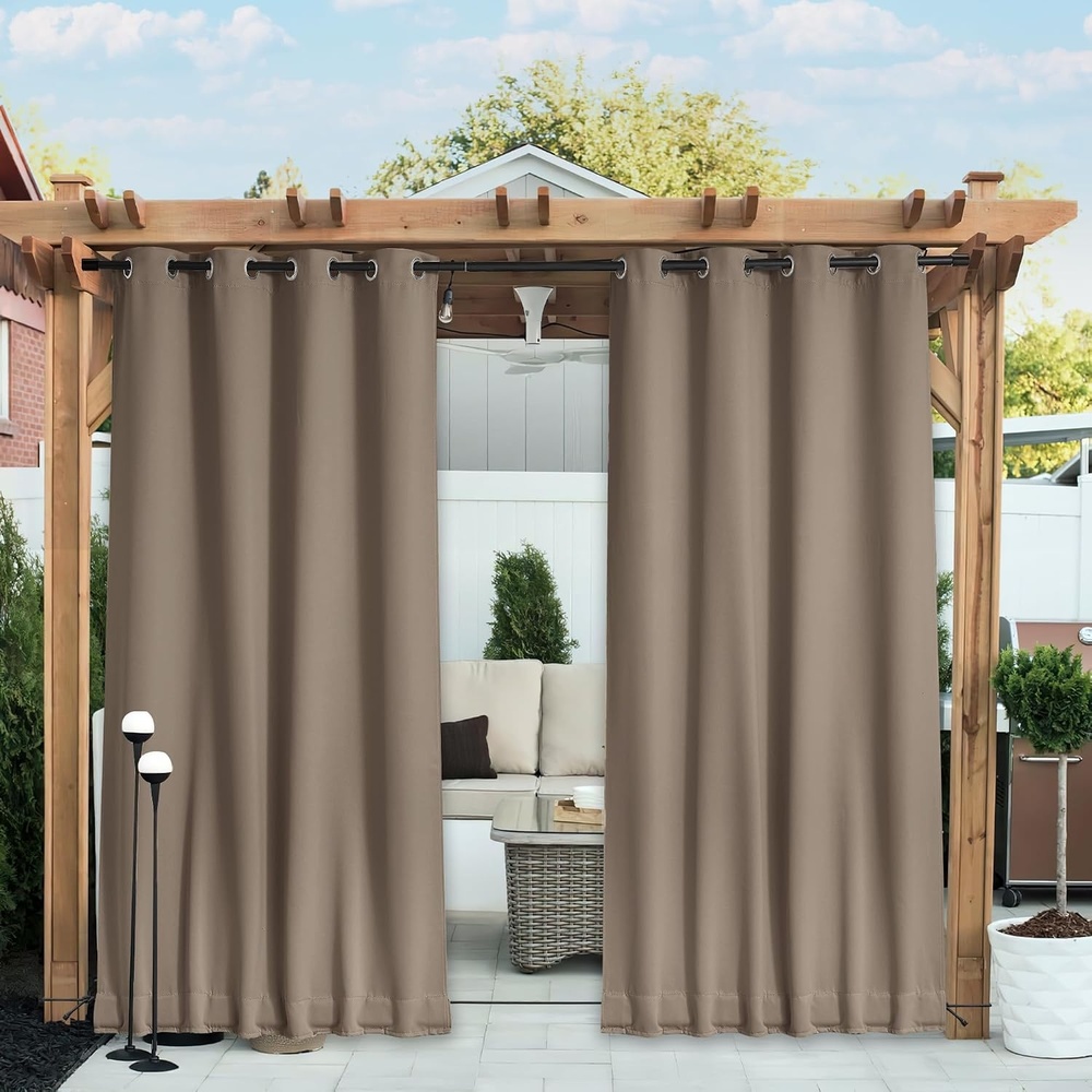 image:imageNICETOWN 2 PCs Waterproof Outdoor Curtains for Patio W52xL84 Biscotti BeigeSoft Brown