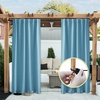 NICETOWN 2 PCs Waterproof Outdoor Curtains for Patio W52xL84 Biscotti Beige(Teal Blue)