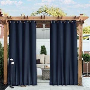 NICETOWN 2 PCs Waterproof Outdoor Curtains for Patio W52xL84 Biscotti Beige(Navy Blue)