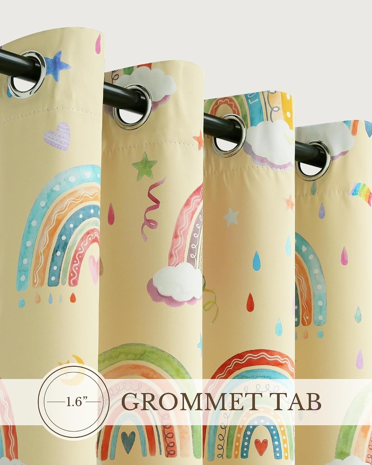image:imageNICETOWN 100 Blackout Ombre Rainbow Curtains for Kids 52 x 84 2 PanelsPaler Yellow