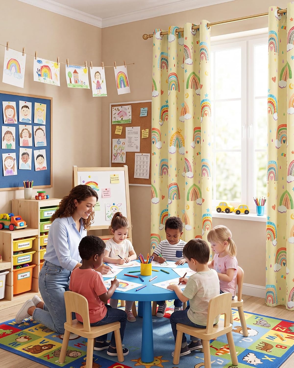image:imageNICETOWN 100 Blackout Ombre Rainbow Curtains for Kids 52 x 84 2 PanelsPaler Yellow