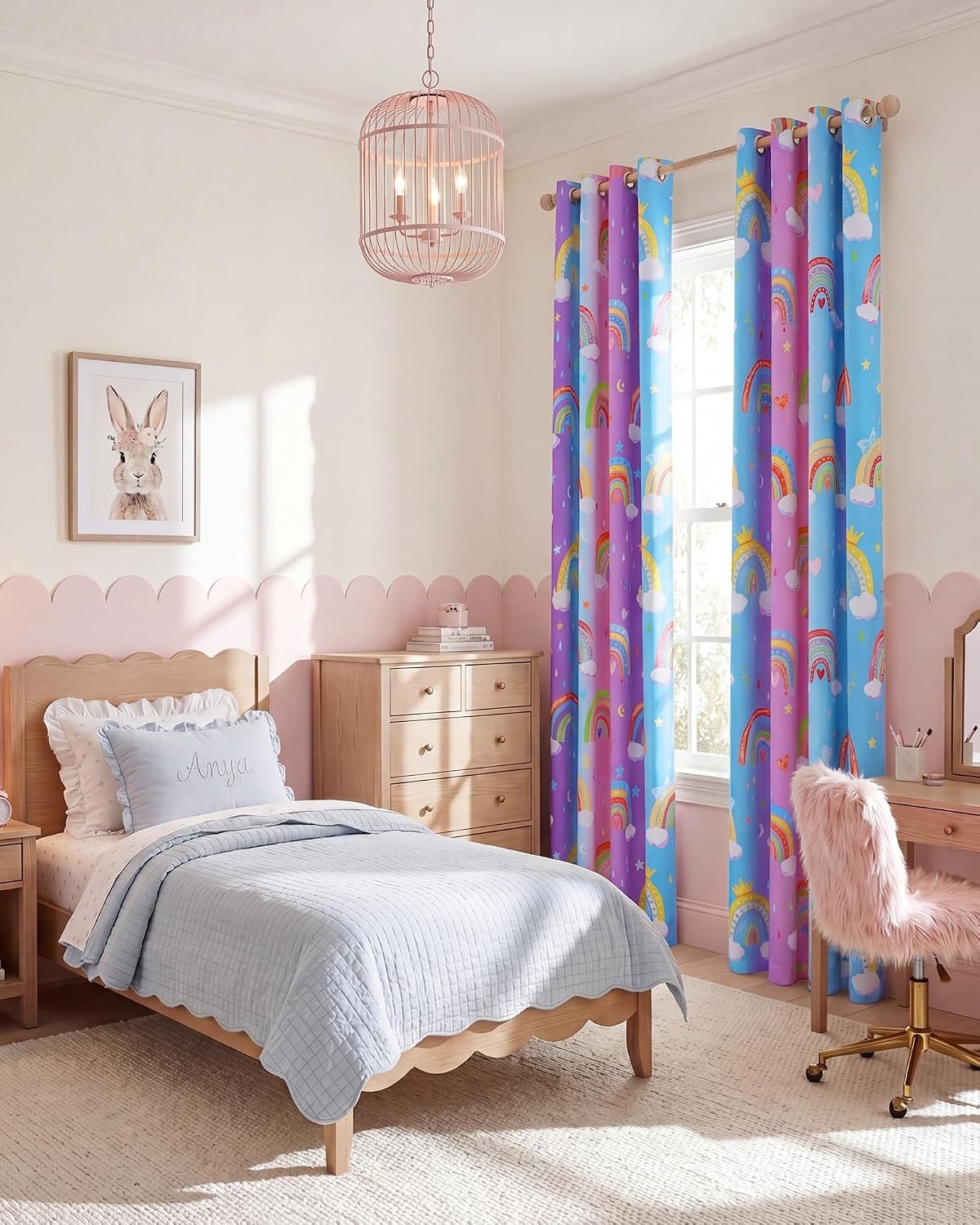 image:imageNICETOWN 100 Blackout Ombre Rainbow Curtains for Kids 52 x 84 2 PanelsPurple Blue Pink Rainbow