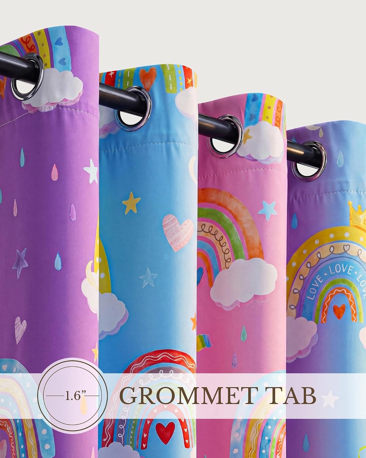 image:imageNICETOWN 100 Blackout Ombre Rainbow Curtains for Kids 52 x 84 2 PanelsPurple Blue Pink Rainbow