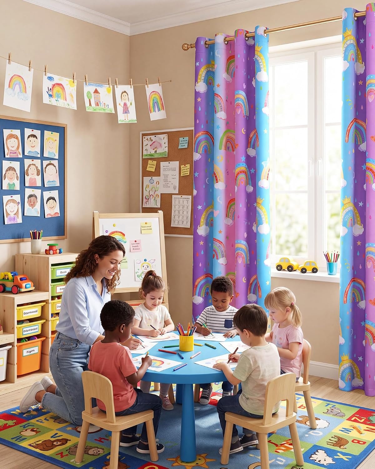 image:imageNICETOWN 100 Blackout Ombre Rainbow Curtains for Kids 52 x 84 2 PanelsPurple Blue Pink Rainbow