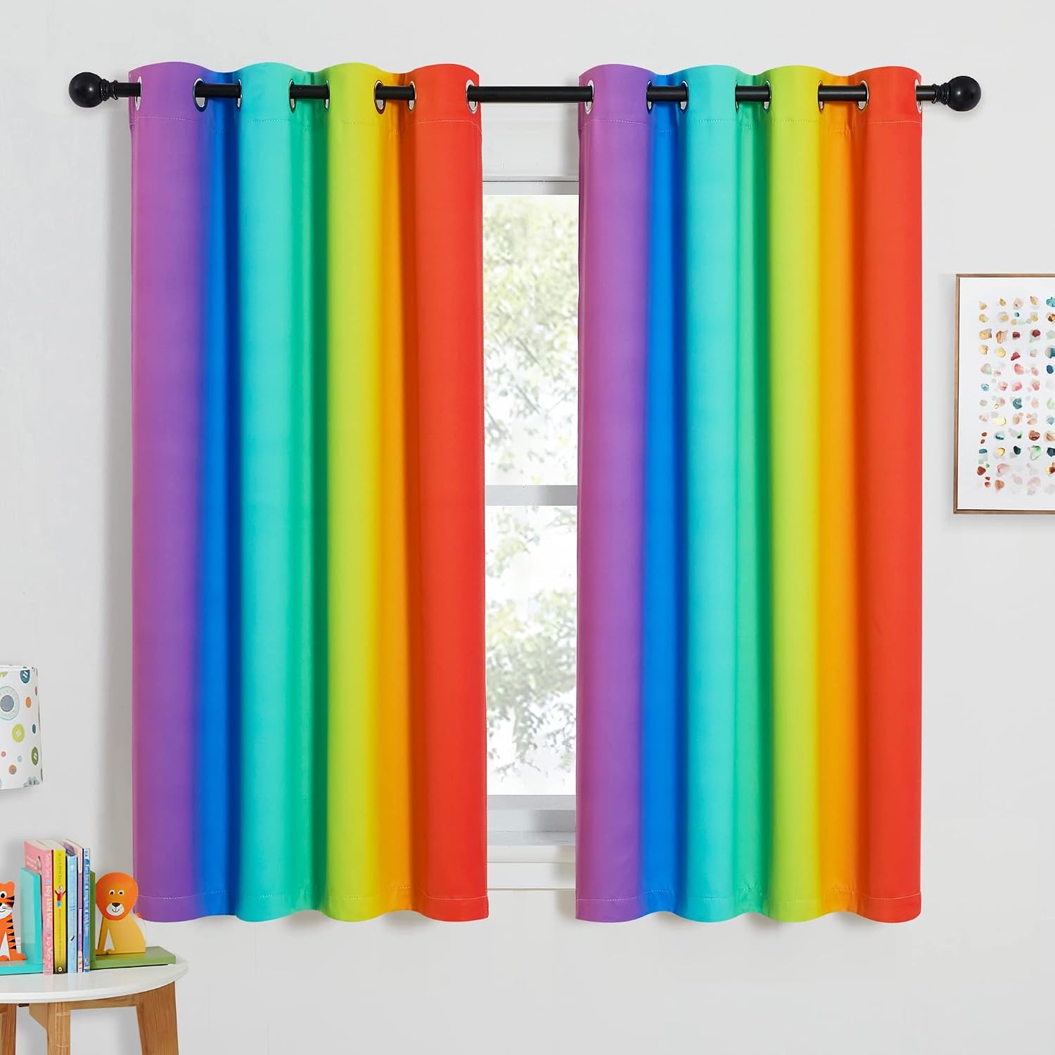 image:imageNICETOWN 100 Blackout Ombre Rainbow Curtains for Kids 52 x 84 2 PanelsRainbow1