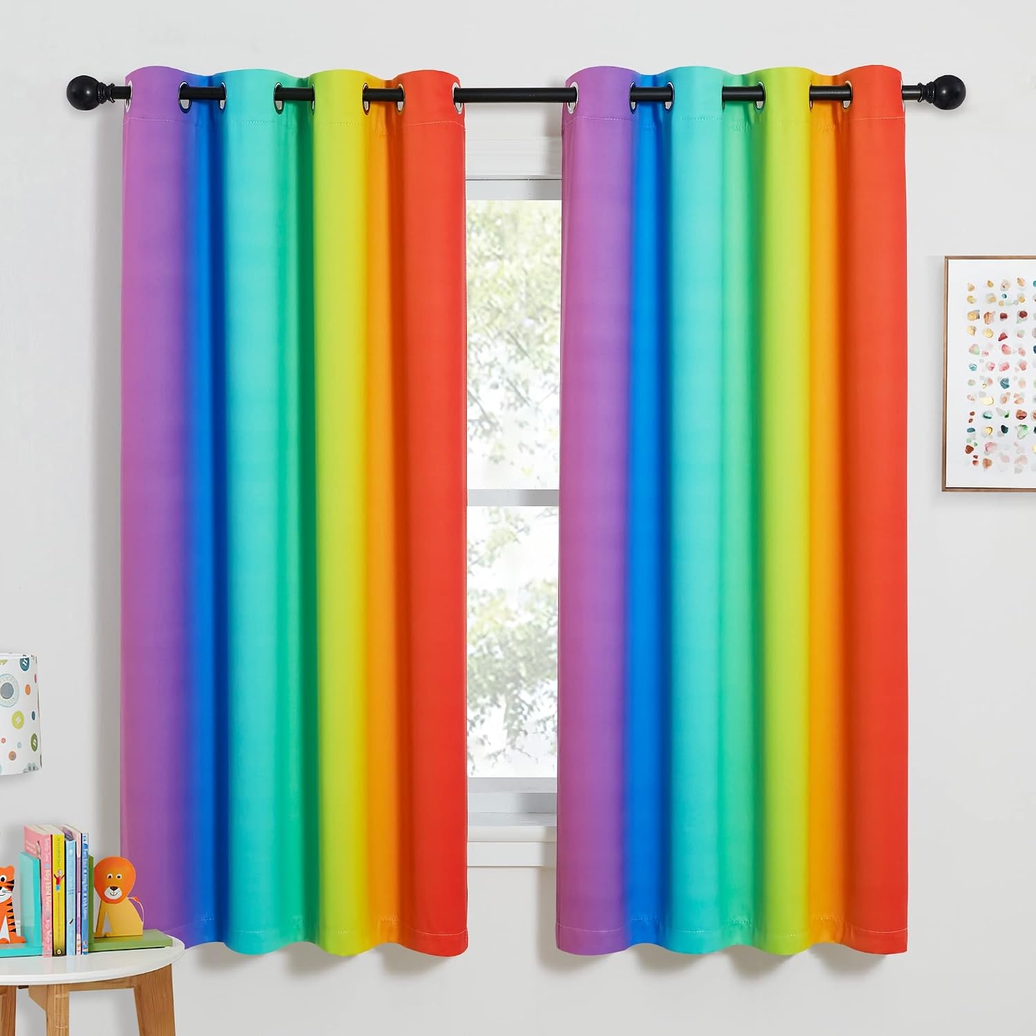 image:imageNICETOWN 100 Blackout Ombre Rainbow Curtains for Kids 52 x 84 2 PanelsRainbow1