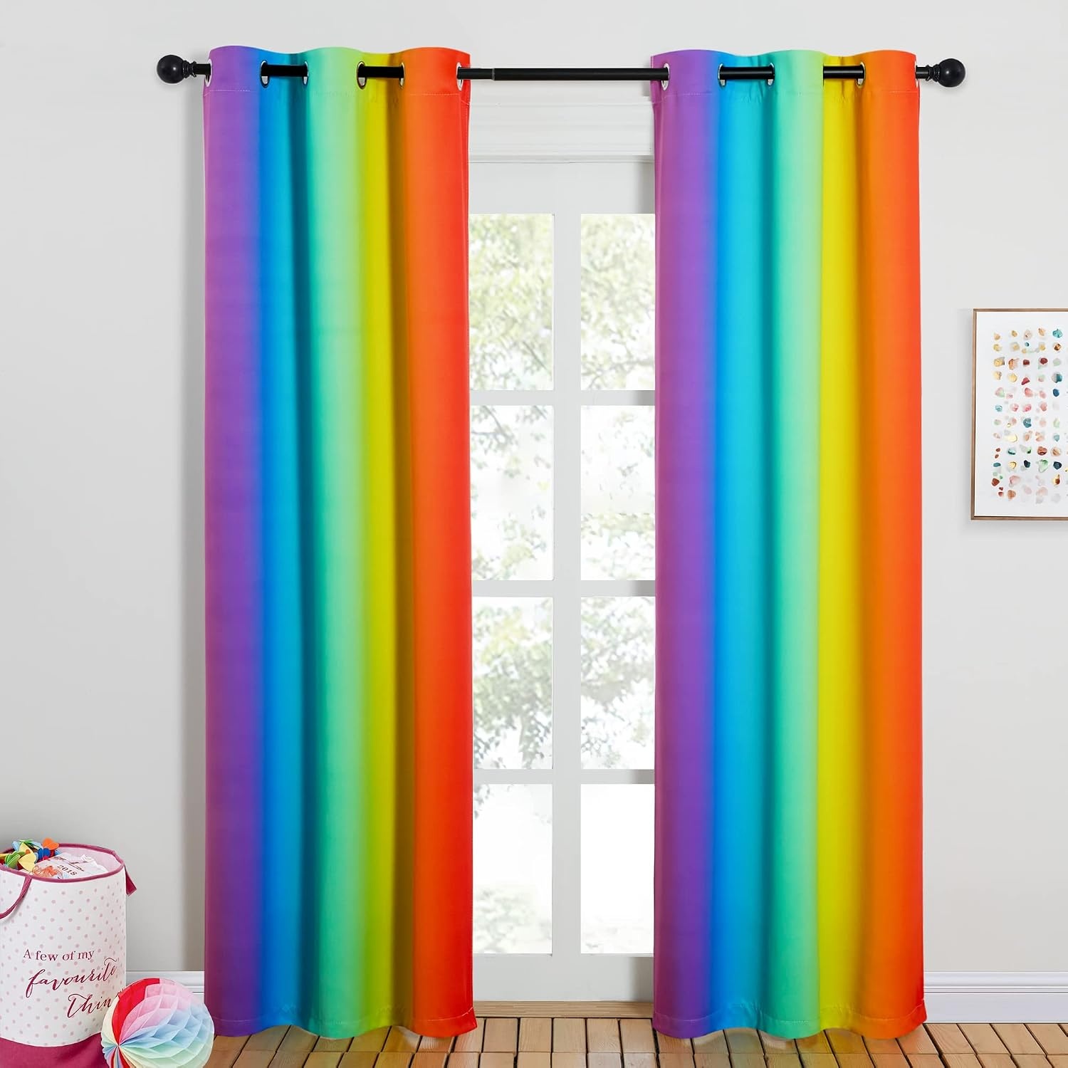 image:imageNICETOWN 100 Blackout Ombre Rainbow Curtains for Kids 52 x 84 2 PanelsRainbow1