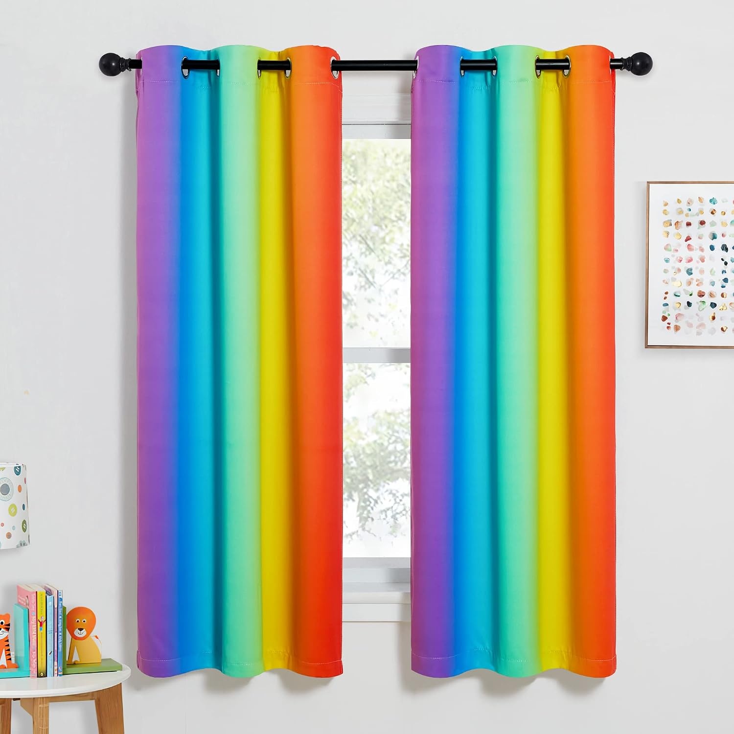 image:imageNICETOWN 100 Blackout Ombre Rainbow Curtains for Kids 52 x 84 2 PanelsRainbow1