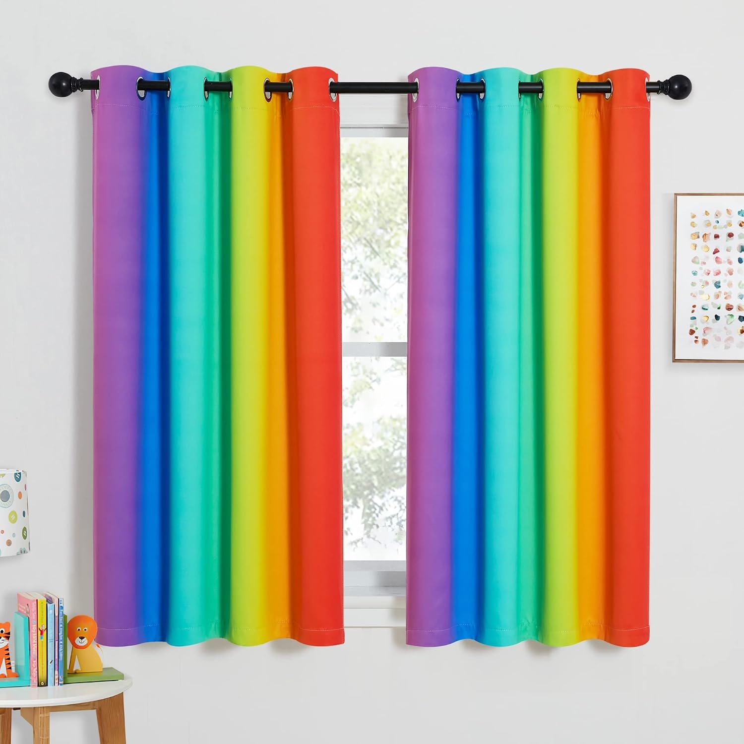 image:imageNICETOWN 100 Blackout Ombre Rainbow Curtains for Kids 52 x 84 2 PanelsRainbow1