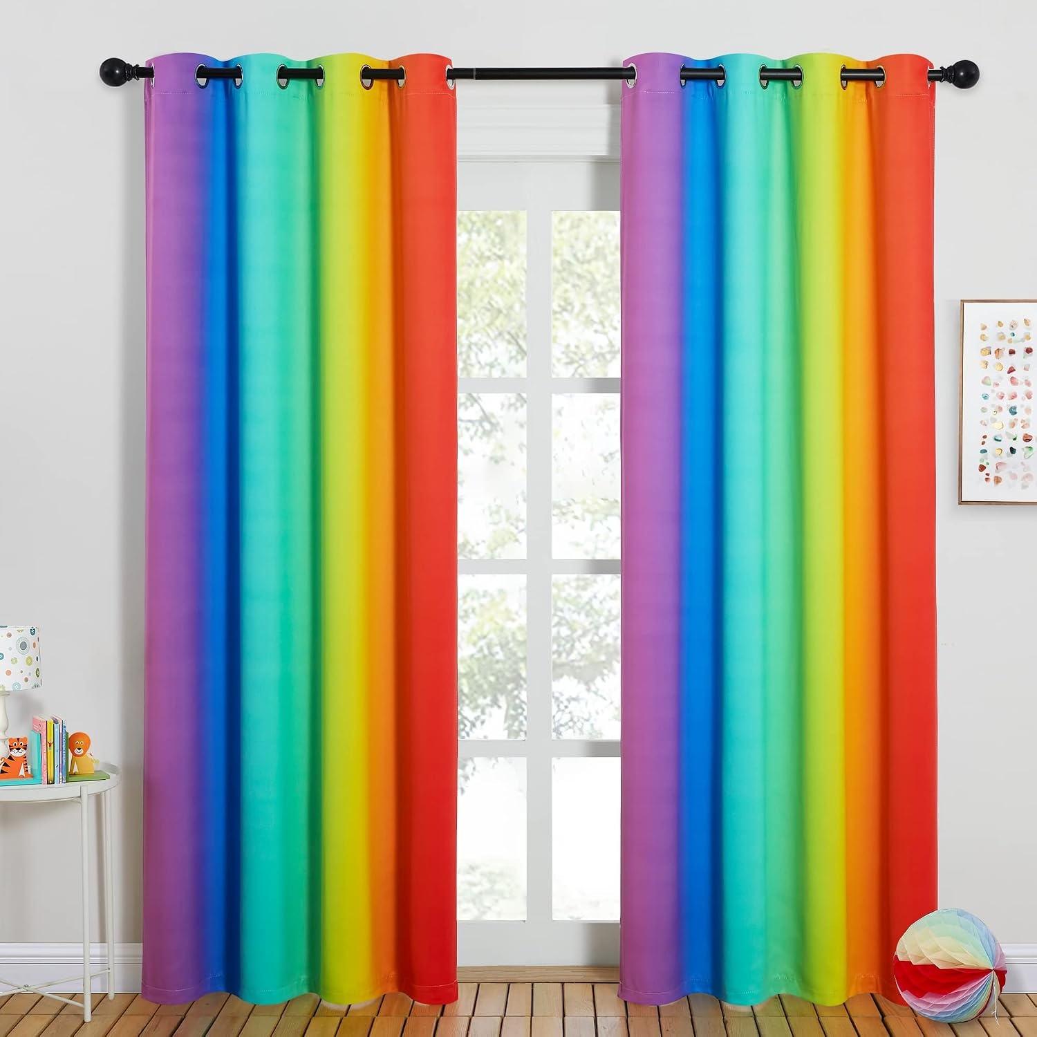 image:imageNICETOWN 100 Blackout Ombre Rainbow Curtains for Kids 52 x 84 2 PanelsRainbow1