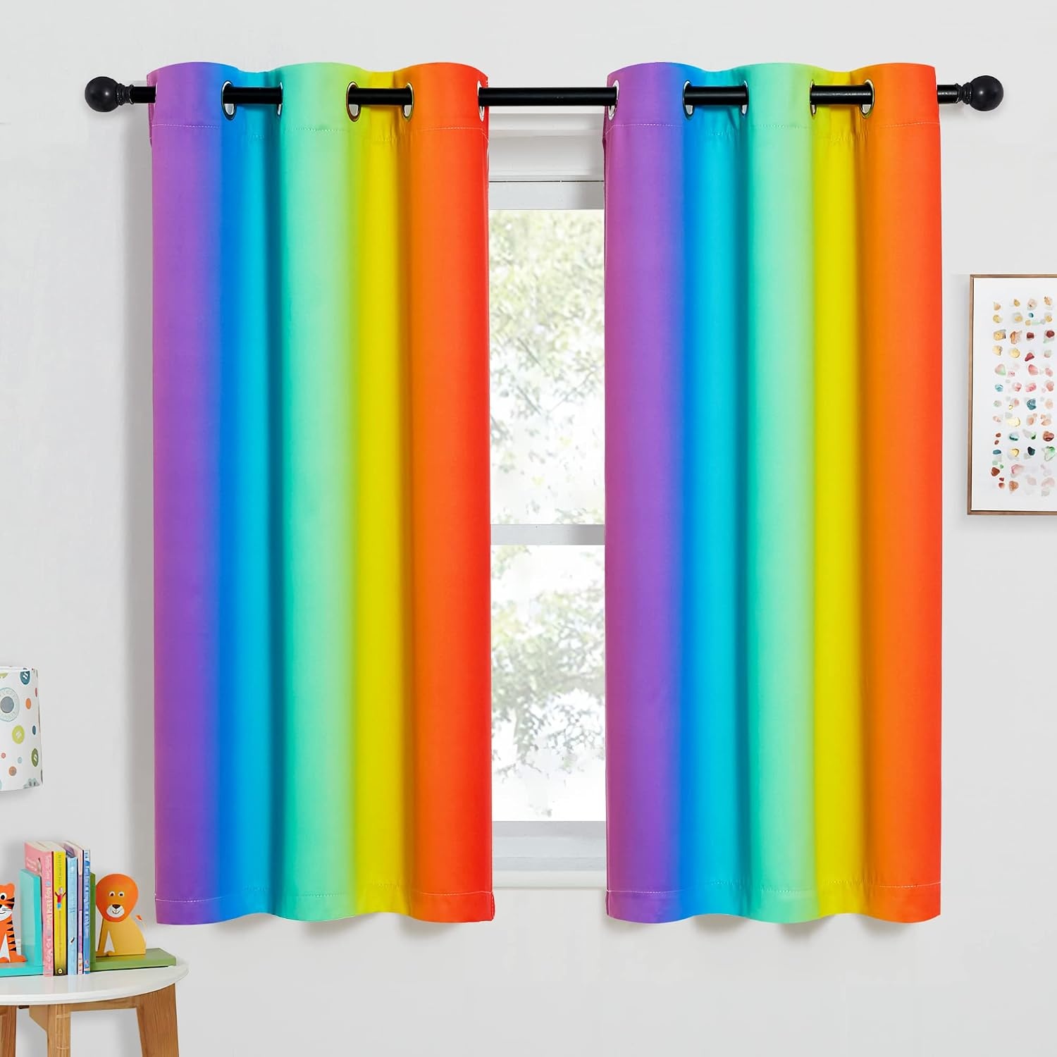 image:imageNICETOWN 100 Blackout Ombre Rainbow Curtains for Kids 52 x 84 2 PanelsRainbow1