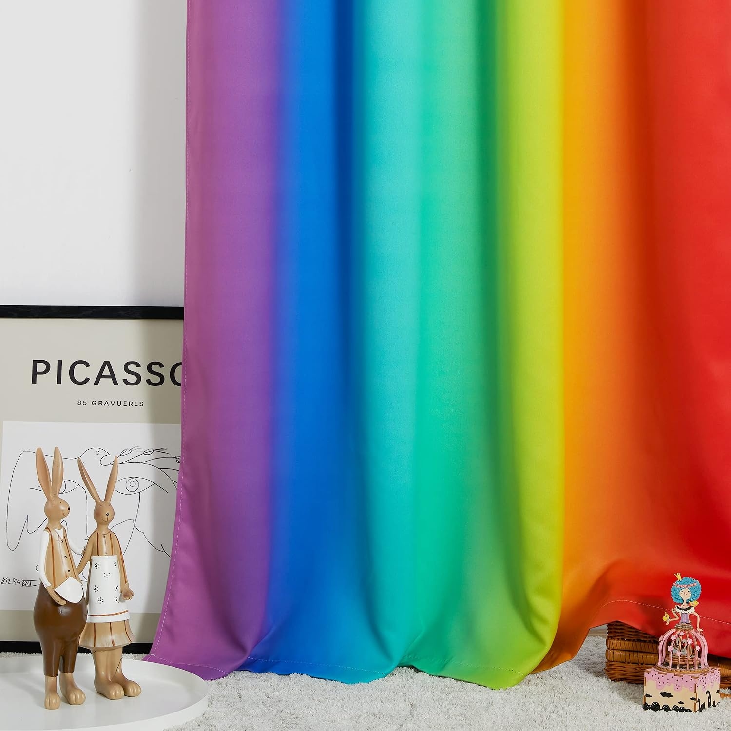 image:imageNICETOWN 100 Blackout Ombre Rainbow Curtains for Kids 52 x 84 2 PanelsRainbow1