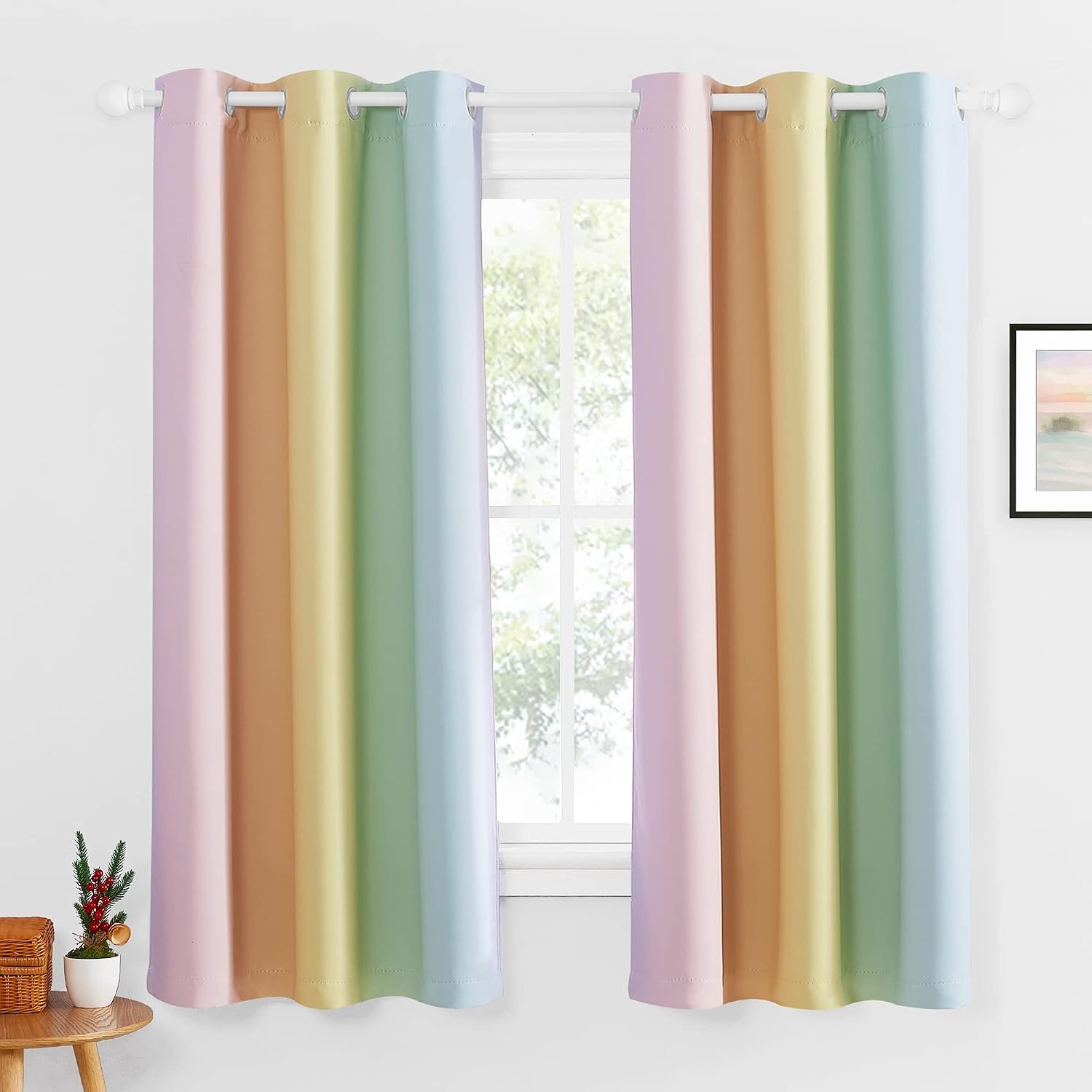 image:imageNICETOWN 100 Blackout Ombre Rainbow Curtains for Kids 52 x 84 2 PanelsRainbow2