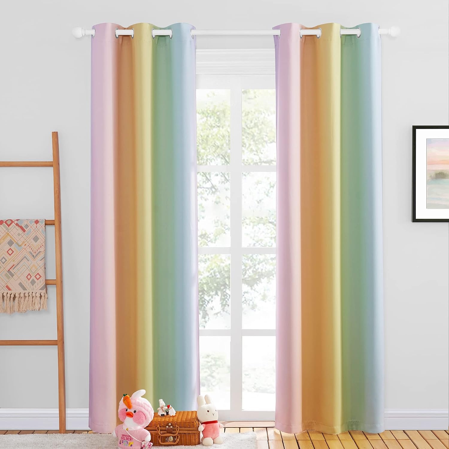 image:imageNICETOWN 100 Blackout Ombre Rainbow Curtains for Kids 52 x 84 2 PanelsRainbow2