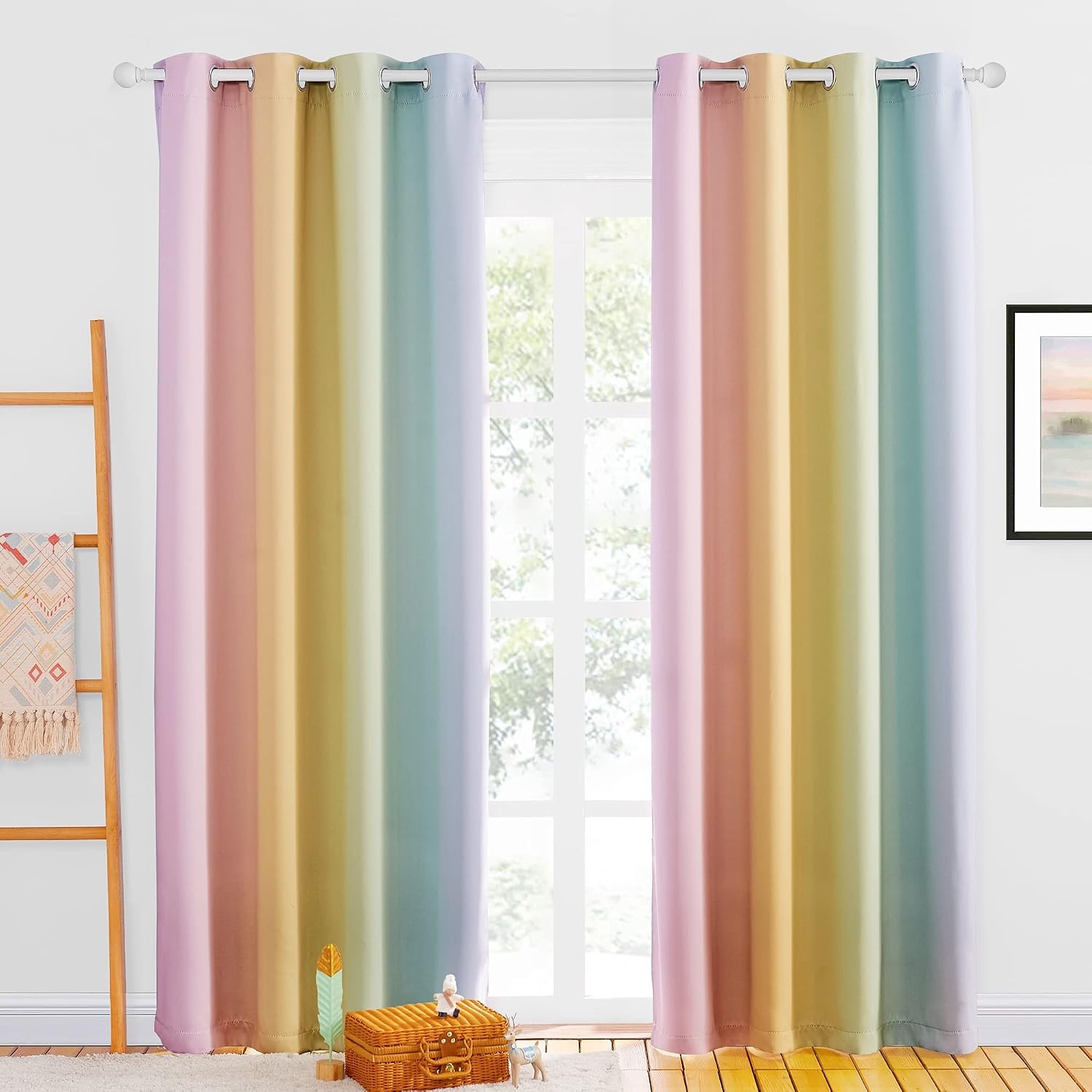 image:imageNICETOWN 100 Blackout Ombre Rainbow Curtains for Kids 52 x 84 2 PanelsRainbow2