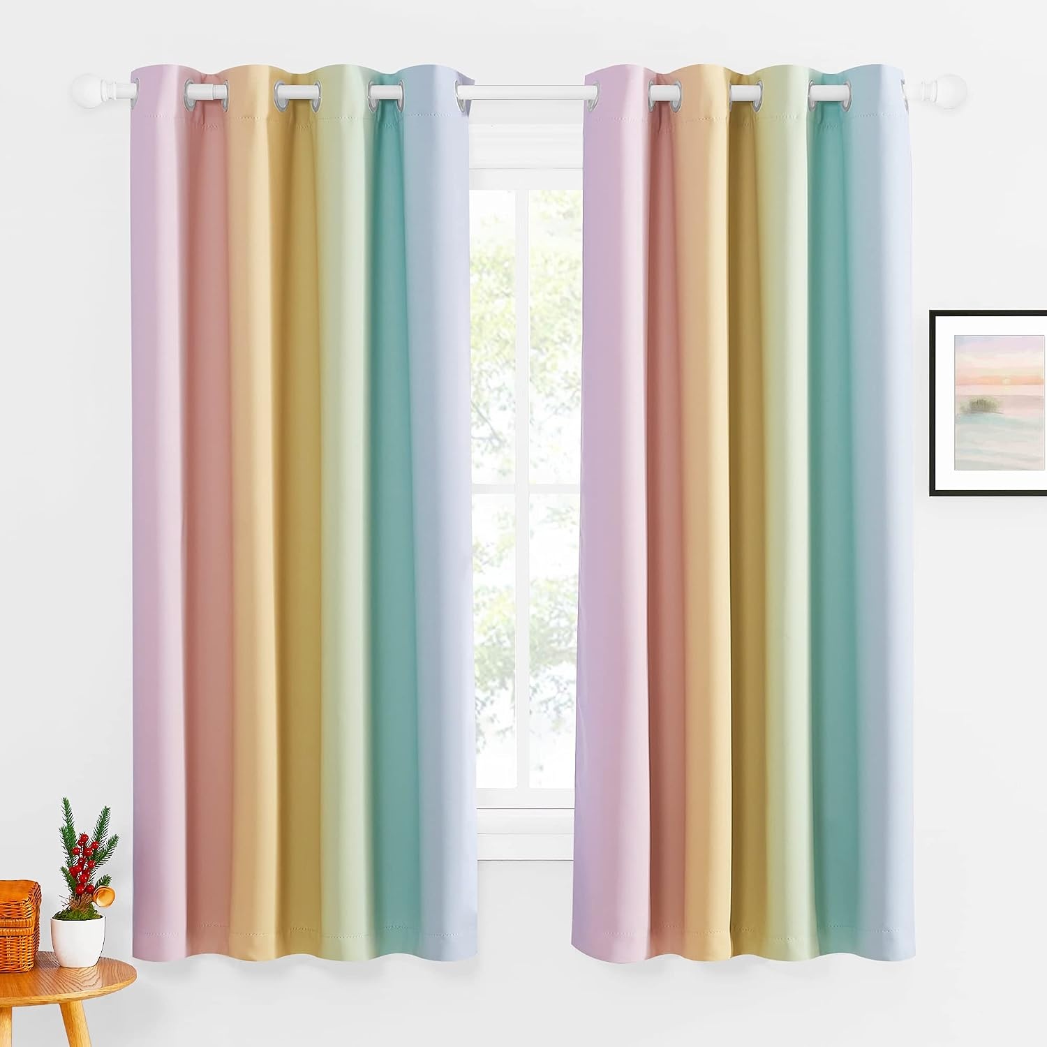 image:imageNICETOWN 100 Blackout Ombre Rainbow Curtains for Kids 52 x 84 2 PanelsRainbow2