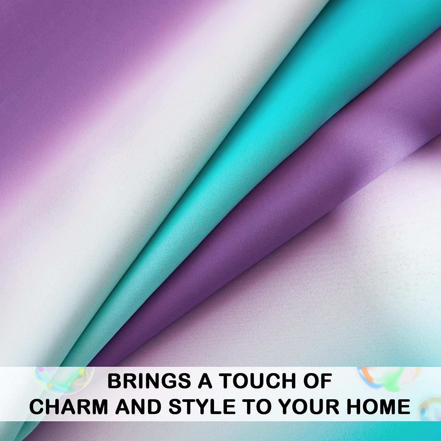 image:imageNICETOWN 100 Blackout Ombre Rainbow Curtains for Kids 52 x 84 2 PanelsTeal Purple